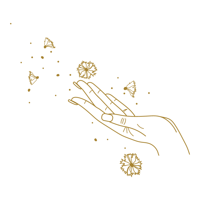 Icon: Hand mit fliegenden Blumen